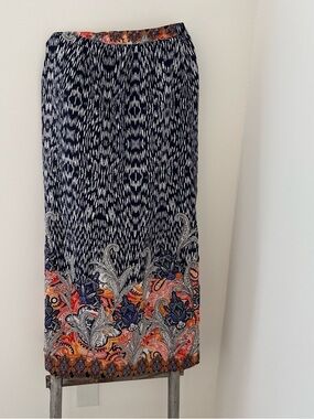Skies Are Blue Navy Maxi Skirt with Orange Paisley Border
